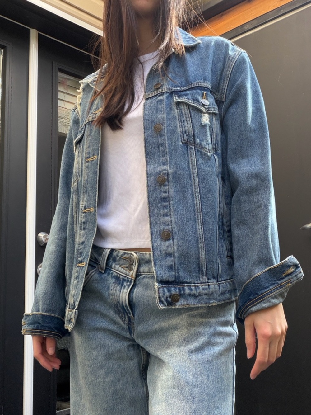 H&M Denim Jacket with Distressed Details